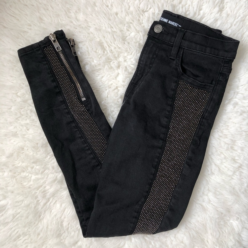 Etienne Marcel Black Studded Skinny Jeans